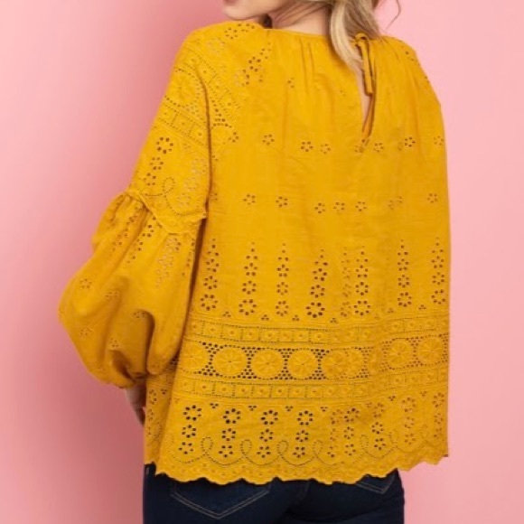 Yellow Eyelet, Long Sleeve Top - Picture 4 of 4